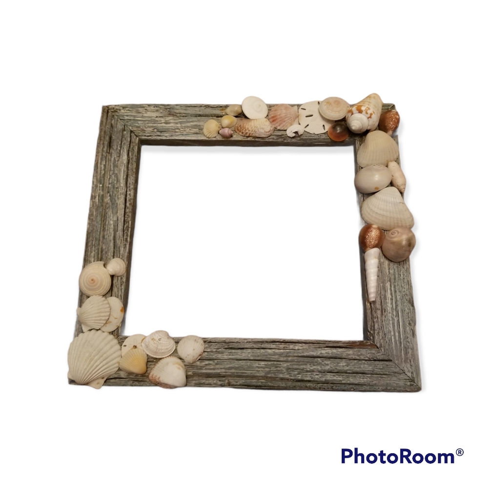 Handmade Blue Weathered Seashell Solid Wood Frame.